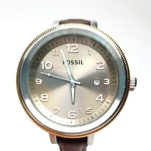 Fossil Watch AM-4304 Silver Gold Watch Brown Leather Band
